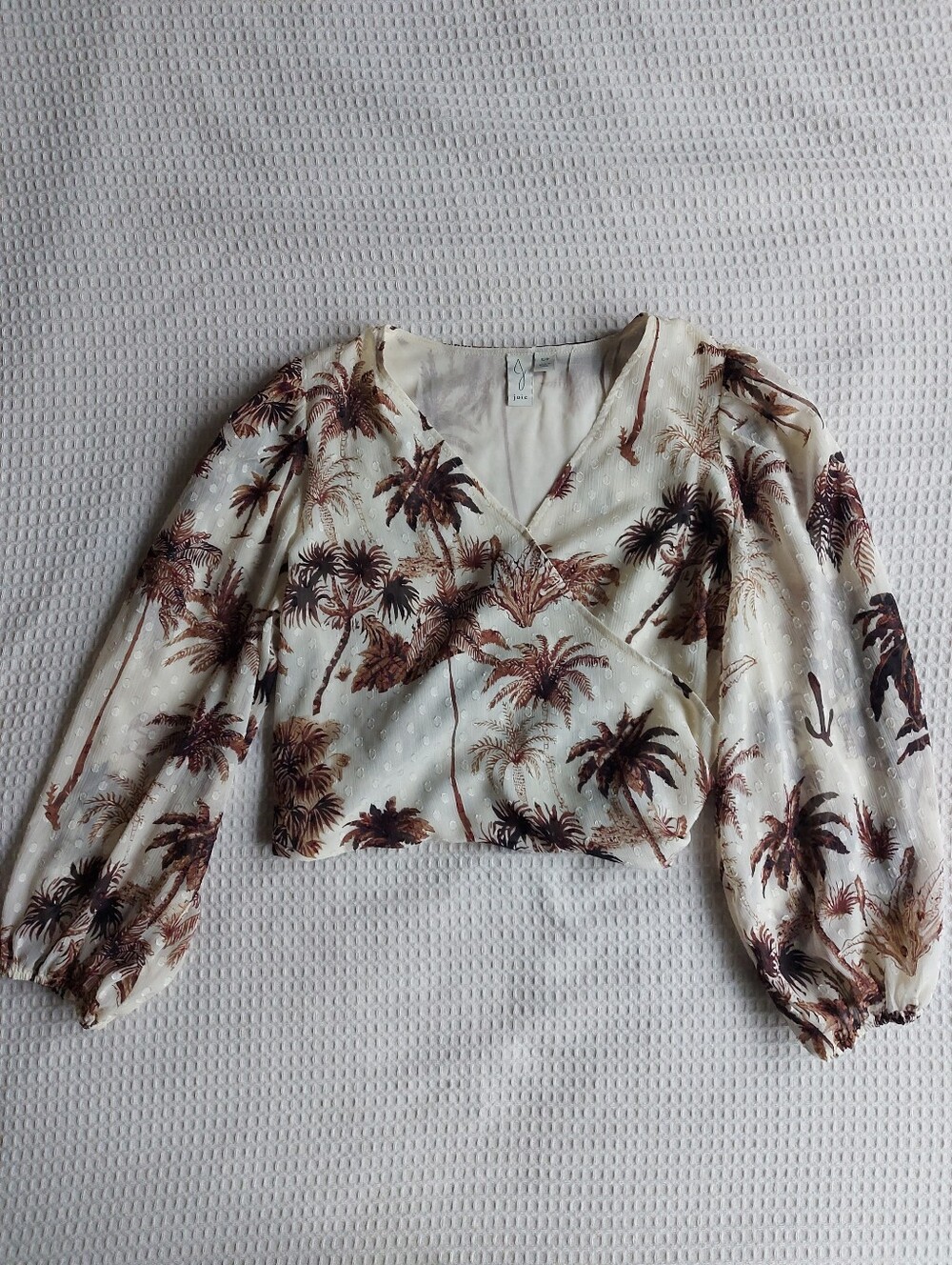 Joie Palm-Print Wrap Crop Top - Cream and Brown
